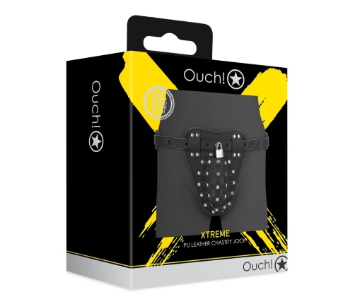 OUCH! Xtreme PU Leather Chastity Belt with Adjustable Straps Black