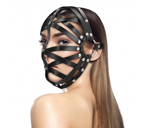Ouch! PU Leather Cage Mask Black Adjustable Buckle Design