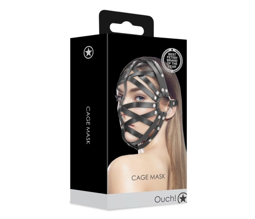 Ouch! PU Leather Cage Mask Black Adjustable Buckle Design