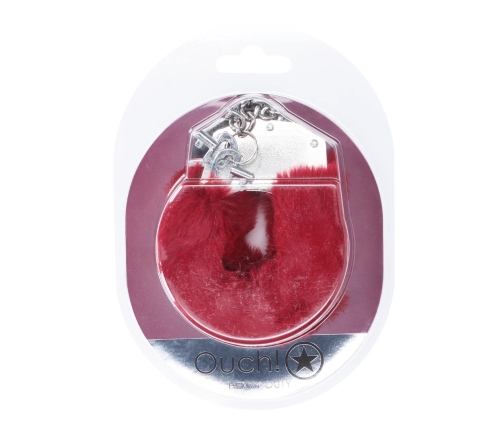 Ouch! Heavy-Duty Fluffy Handcuffs Burgundy - Soft Lining & Secure Lock