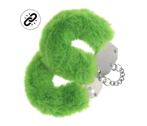 Ouch! Heavy-Duty Fluffy Handcuffs Green - Secure Lock, Soft Lining