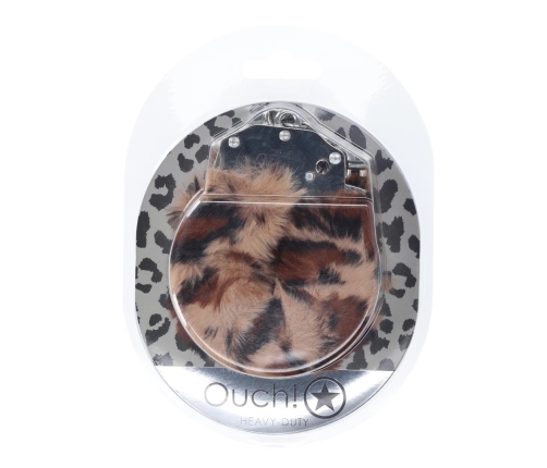 Ouch! Heavy-Duty Plush Handcuffs Leopard Pattern Adjustable Metal