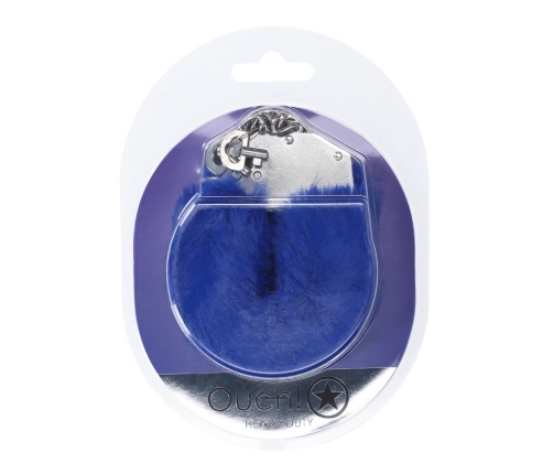 Ouch! Heavy-Duty Fluffy Handcuffs Navy - Secure Plush Fastening System