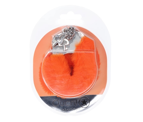 Ouch! Heavy-Duty Fluffy Handcuffs Orange - Secure Lock, Soft Lining
