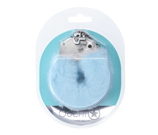 Ouch! Heavy-Duty Fluffy Handcuffs Powder Blue - Secure Lock System
