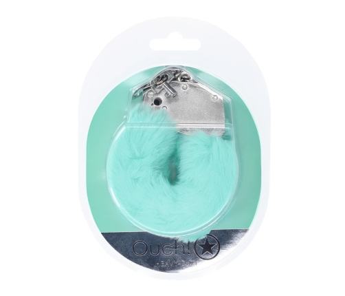 Ouch! Heavy-Duty Fluffy Handcuffs Powder Green - Secure Soft Accessories