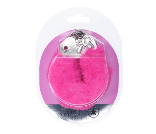 Ouch! Heavy-Duty Soft Plush Handcuffs Pink - Secure Lock System