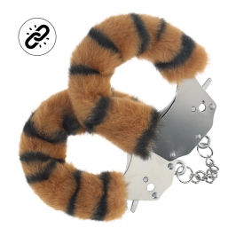 Ouch! Heavy-duty Tiger Fluffy Handcuffs - Secure Lock System, Orange/Black