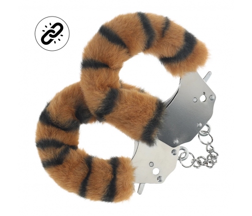 Ouch! Heavy-duty Tiger Fluffy Handcuffs - Secure Lock System, Orange/Black