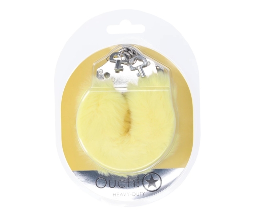Shots Toys Soft Fluffy Handcuffs Yellow - Secure Locking System, Adjustable