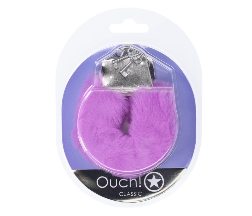 Ouch! Classic Fluffy Handcuffs Purple - Soft Adjustable Steel Restraints
