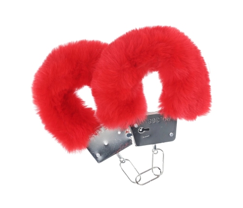 Ouch! Classic Fluffy Handcuffs Red - Adjustable Soft Faux Fur Cuffs