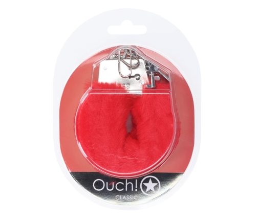 Ouch! Classic Fluffy Handcuffs Red - Adjustable Soft Faux Fur Cuffs