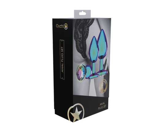 Ouch! Venice Collection Iridescent Metal Plug Set 3 Sizes Jewel Base
