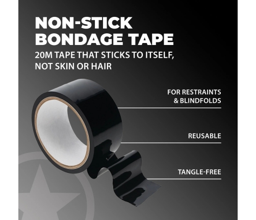 Ouch! PVC Adhesive-Free Bondage Tape 20m Black - Reusable Restraint System
