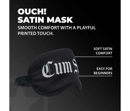 Ouch! Satin Eye Mask Black - Soft Printed Blindfold Adjustable Strap