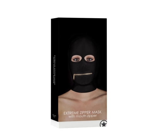 Ouch! Xtreme Zipper Hood Mask with Adjustable Mouth Closure Black