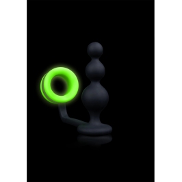 Ouch! Glow-in-the-Dark Beaded Plug & Support Ring - Luminous Green