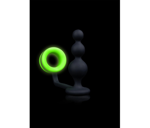 Ouch! Glow-in-the-Dark Beaded Plug & Support Ring - Luminous Green
