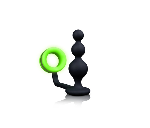 Ouch! Glow-in-the-Dark Beaded Plug & Support Ring - Luminous Green