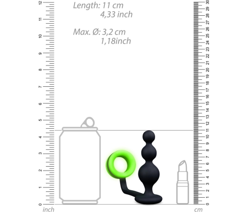 Ouch! Glow-in-the-Dark Beaded Plug & Support Ring - Luminous Green