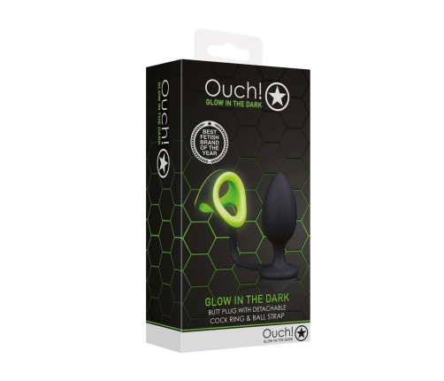 Ouch! Glow in the Dark Plug & Ring System - Fluorescent Green Silicone