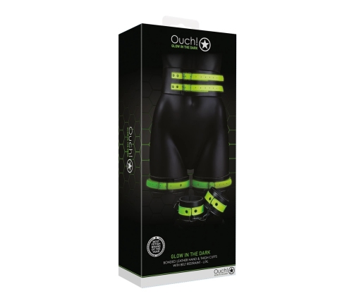 Thigh Cuffs with Belt and Handcuffs - Glow in the Dark - L/XL