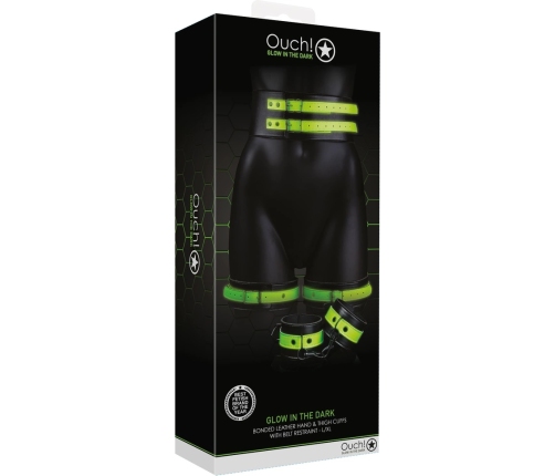 Thigh Cuffs with Belt and Handcuffs - Glow in the Dark - L/XL