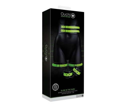Thigh Cuffs with Belt and Handcuffs - Glow in the Dark - S/M