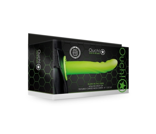 Glow in the Dark Textured Curved Hollow Strap-On - 8 / 20 cm