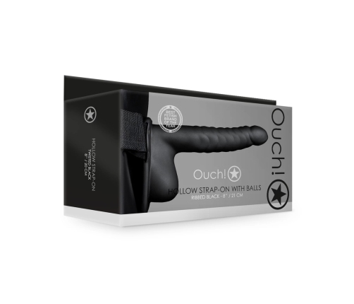 Ribbed Hollow Strap-On with Balls - 8 / 21 cm