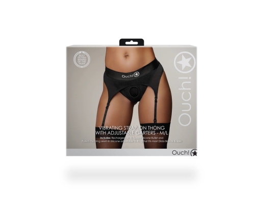 Vibrating Strap-on Thong with Adjustable Garters - M/L - Black