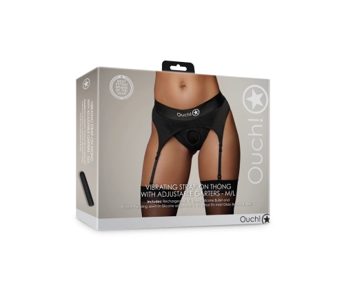Vibrating Strap-on Thong with Adjustable Garters - M/L - Black