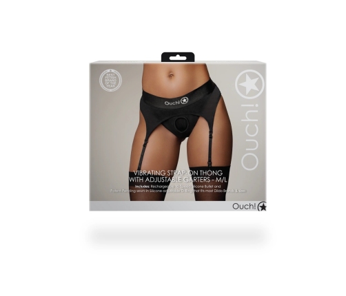 Vibrating Strap-on Thong with Adjustable Garters - M/L - Black