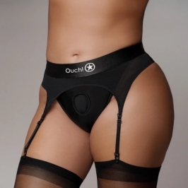 Vibrating Strap-on Thong with Adjustable Garters - XL/XXL - Black