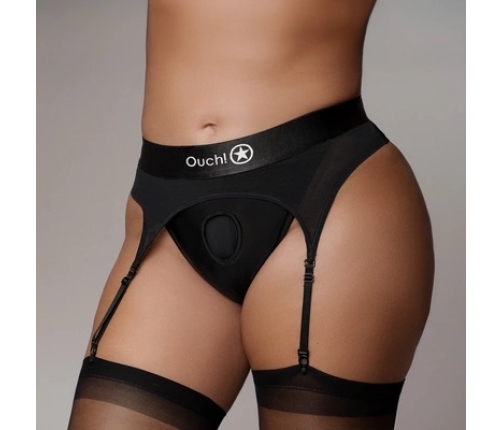 Vibrating Strap-on Thong with Adjustable Garters - XL/XXL - Black