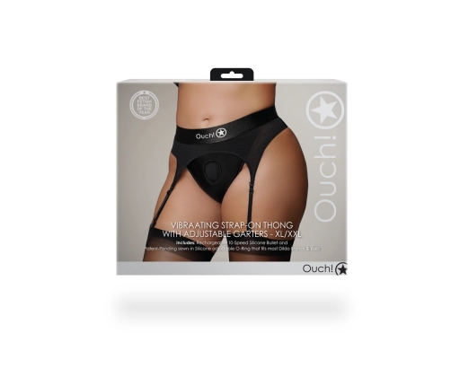 Vibrating Strap-on Thong with Adjustable Garters - XL/XXL - Black