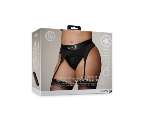 Vibrating Strap-on Thong with Adjustable Garters - XL/XXL - Black