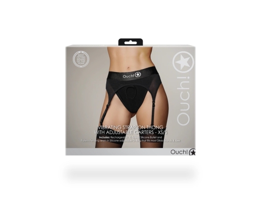 Vibrating Strap-on Thong with Adjustable Garters - XS/S - Black