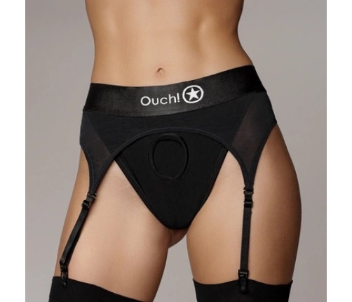 Vibrating Strap-on Thong with Adjustable Garters - XS/S - Black