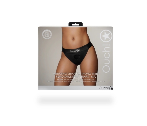Vibrating Strap-on Thong with Removable Butt Straps - M/L - Black