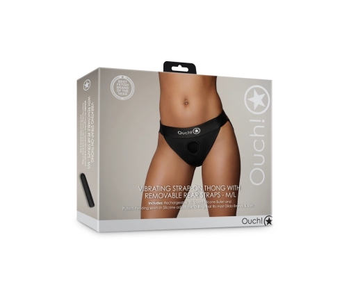 Vibrating Strap-on Thong with Removable Butt Straps - M/L - Black
