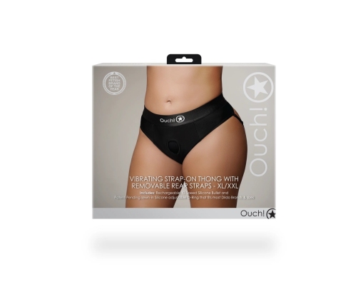 Vibrating Strap-on Thong with Removable Butt Straps - XL/XXL - Black