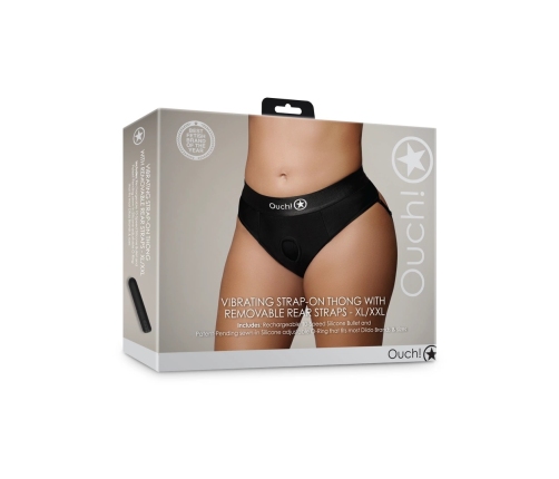 Vibrating Strap-on Thong with Removable Butt Straps - XL/XXL - Black