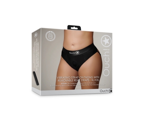 Vibrating Strap-on Thong with Removable Butt Straps - XL/XXL - Black