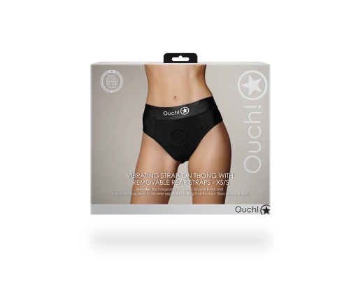 Vibrating Strap-on Thong with Removable Butt Straps - XS/S - Black