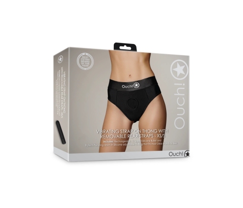 Vibrating Strap-on Thong with Removable Butt Straps - XS/S - Black