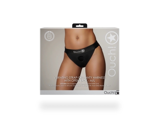 Vibrating Strap-on Panty Harness with Open Back - M/L - Black