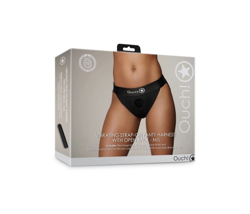 Vibrating Strap-on Panty Harness with Open Back - M/L - Black