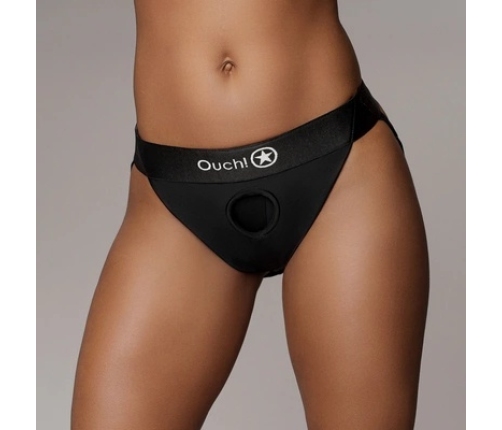 Vibrating Strap-on Panty Harness with Open Back - M/L - Black